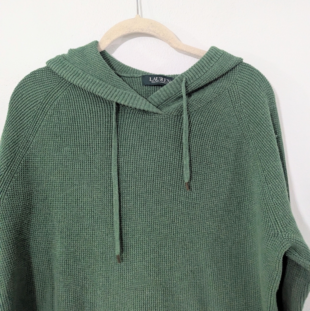 Lauren Ralph Lauren Knit Pullover Sweater Hoodie Drawstring Green XL - Picture 2 of 10